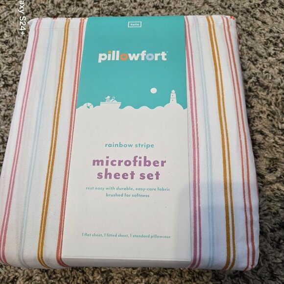 Rainbow Microfiber Striped Kids' Sheet Set - Pillowfort TWIN - Picture 1 of 4
